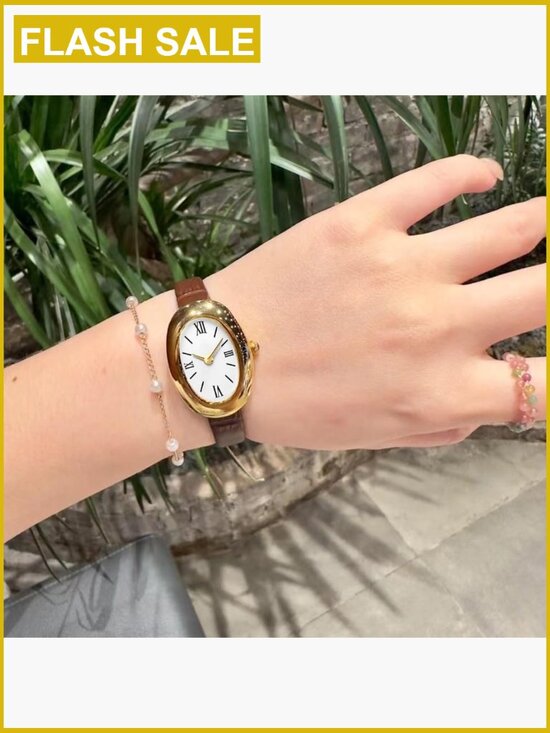 Elegant 24mm Oval Bangle Watch - Quartz Wristwatch - Dainty Vintage Style